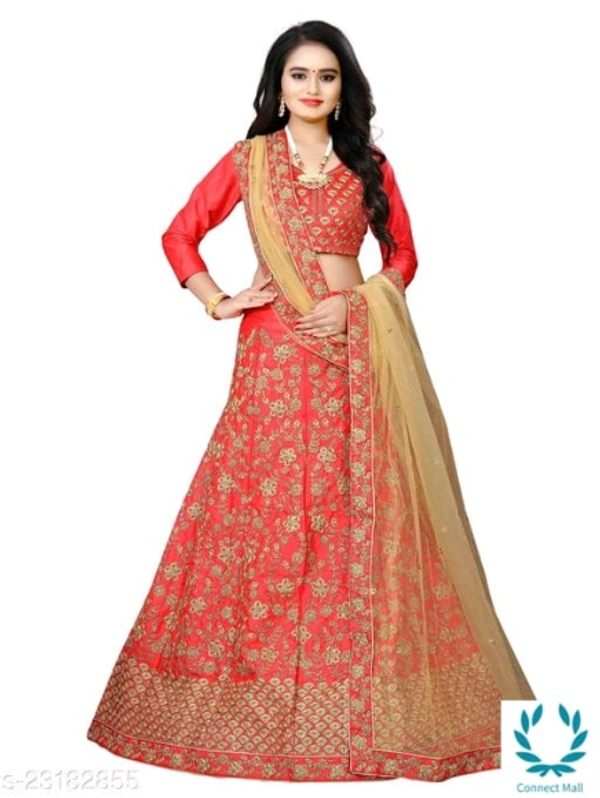 Beautiful Semi Stitched lehenga Choli - Free Size, Red, Silk ,Dupatta Fabric : Net, Embroidered, Multipack :1